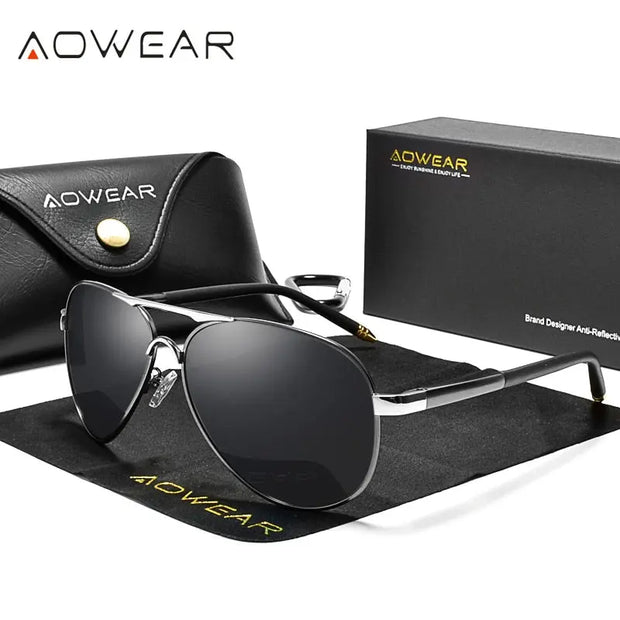 AOWEAR Men&#39;s Aviation Sunglasses Men Polarized Mirror Sunglass for Man HD Driving Polaroid Sun Glasses lunettes de soleil homme Esprit-Aviation