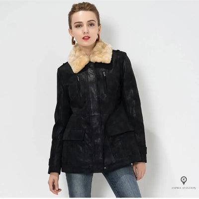 Blouson Aviateur Femme Daim Noir | Esprit-Aviation