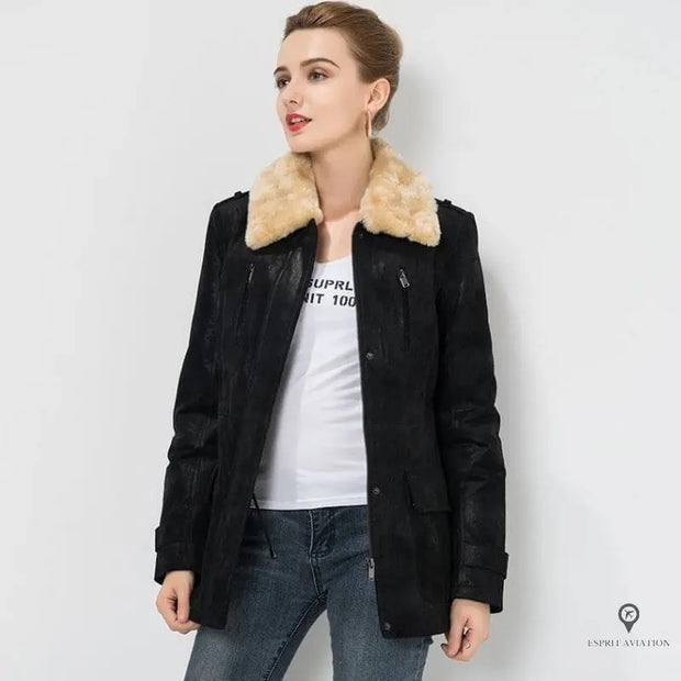 Blouson Aviateur Femme Daim Noir | Esprit-Aviation