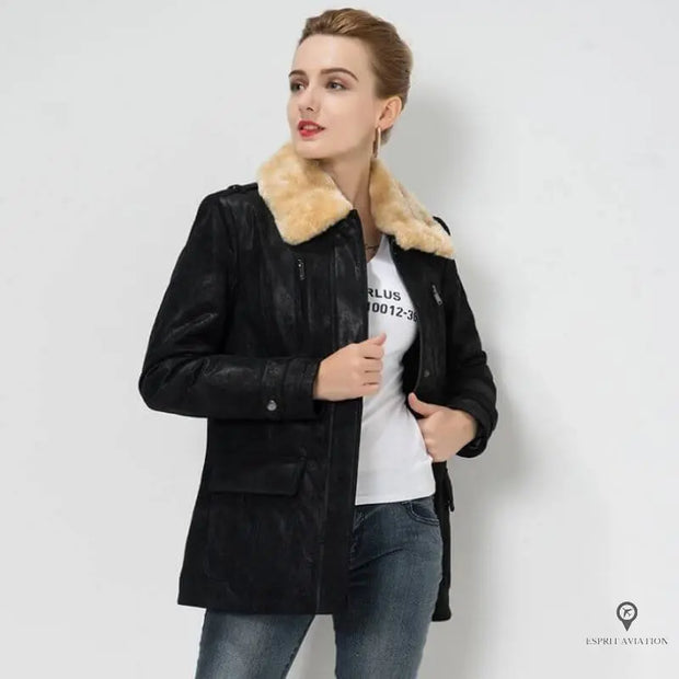 Blouson Aviateur Femme Daim Noir | Esprit-Aviation