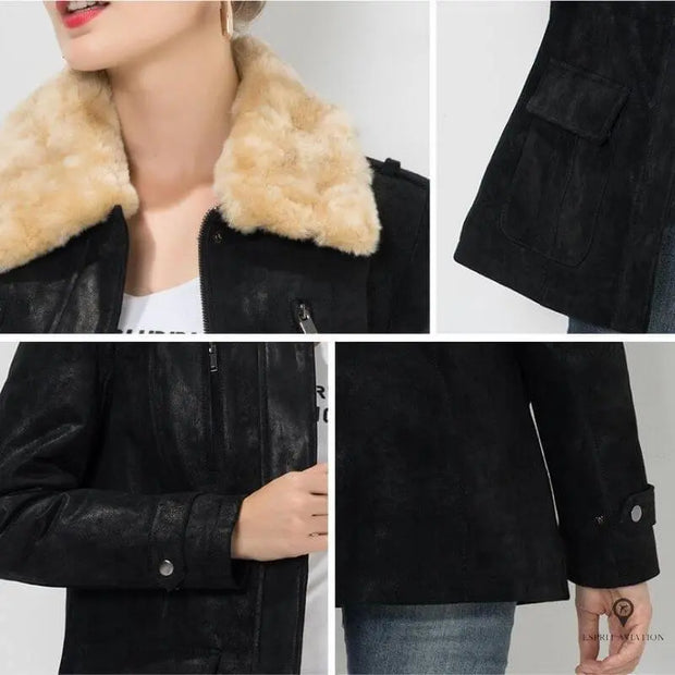 Blouson Aviateur Femme Daim Noir | Esprit-Aviation