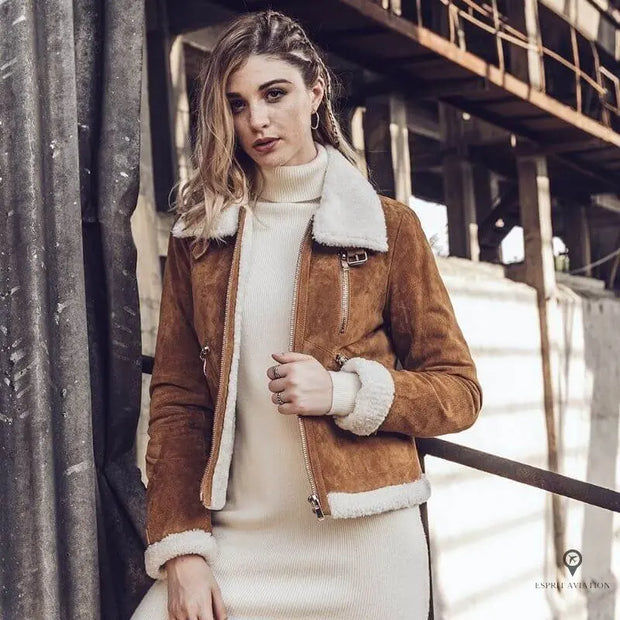 Simili Cuir Marron Veste Aviateur Femme Marron Blouson Aviateur