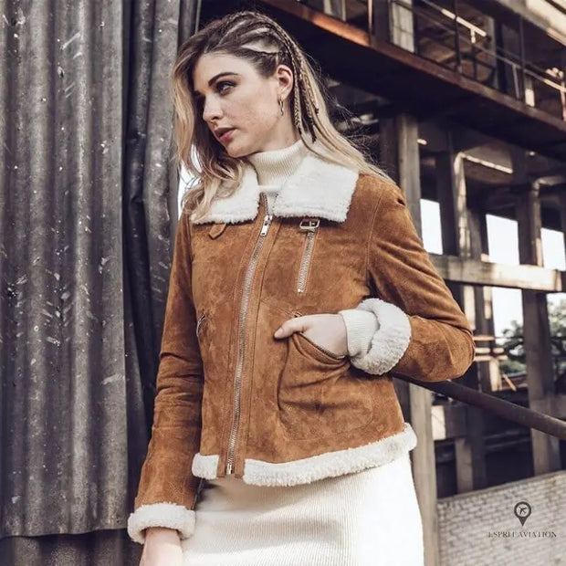 Blouson Aviateur Femme En Daim Marron | Esprit-Aviation