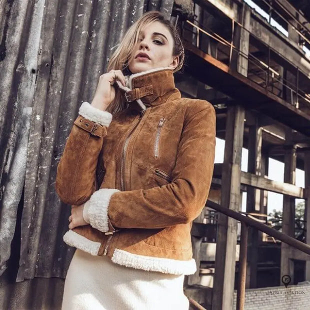 Blouson Aviateur Femme En Daim Marron | Esprit-Aviation