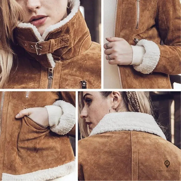 Blouson Aviateur Femme En Daim Marron | Esprit-Aviation