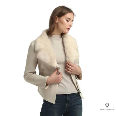 Blouson Aviateur Femme Fausse Fourrure Beige | Esprit-Aviation