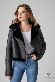 Blouson Aviateur Femme Fausse Fourrure Noir | Esprit-Aviation
