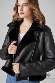 Blouson Aviateur Femme Fausse Fourrure Noir | Esprit-Aviation