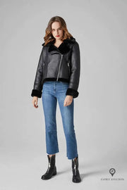 Blouson Aviateur Femme Fausse Fourrure Noir | Esprit-Aviation