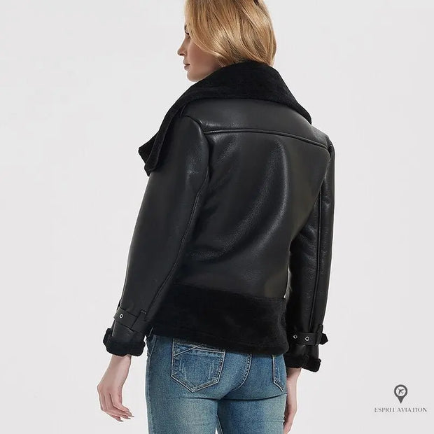 Blouson Aviateur Femme Fausse Fourrure luxe noir | Esprit-Aviation