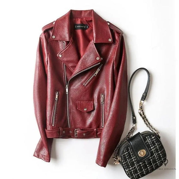 Blouson Aviateur Femme Simili Cuir Fashion Rouge | Esprit-Aviation