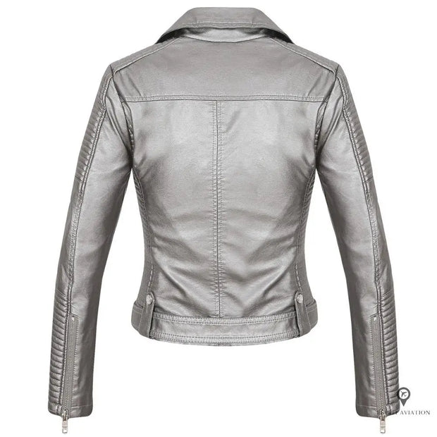 Blouson Aviateur Femme Simili Cuir Gris | Esprit-Aviation