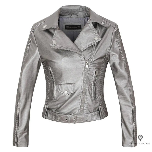 Blouson Aviateur Femme Simili Cuir Gris | Esprit-Aviation