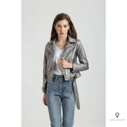 Blouson Aviateur Femme Simili Cuir Gris | Esprit-Aviation