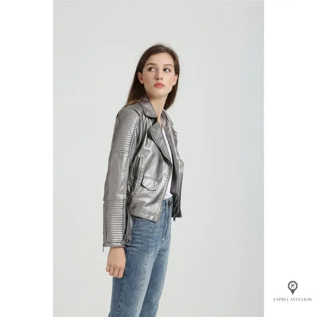 Blouson Aviateur Femme Simili Cuir Gris | Esprit-Aviation