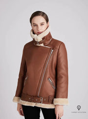 Blouson Aviateur Femme Simili Cuir Marron | Esprit-Aviation