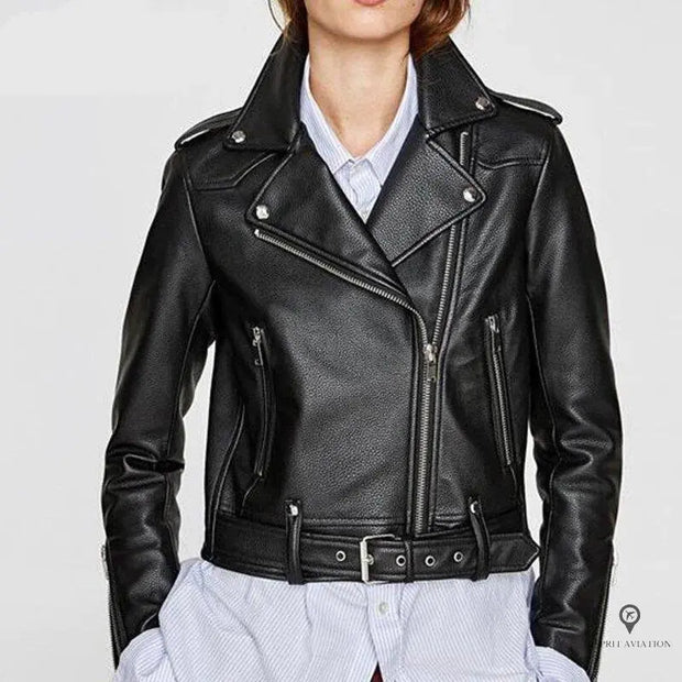 Blouson Aviateur Femme Simili Cuir Noir | Esprit-Aviation