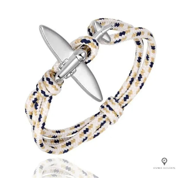 Bracelet Avion Corde Blanc et Beige Esprit-Aviation 