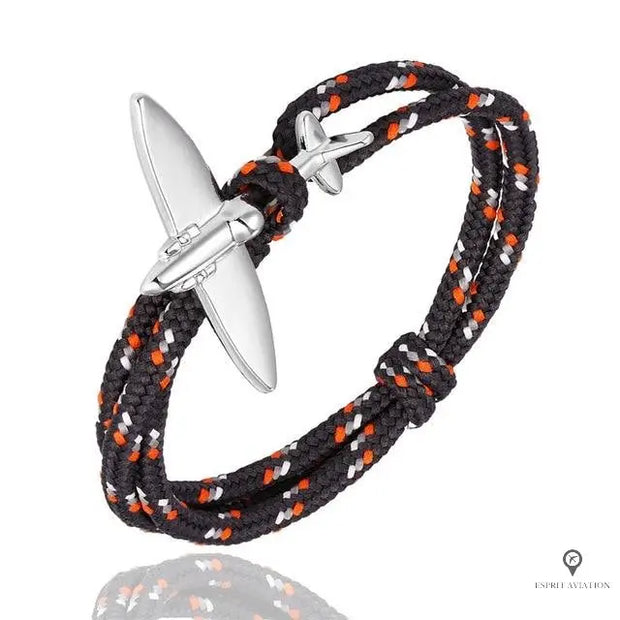 Bracelet Avion Corde Noir Esprit-Aviation 