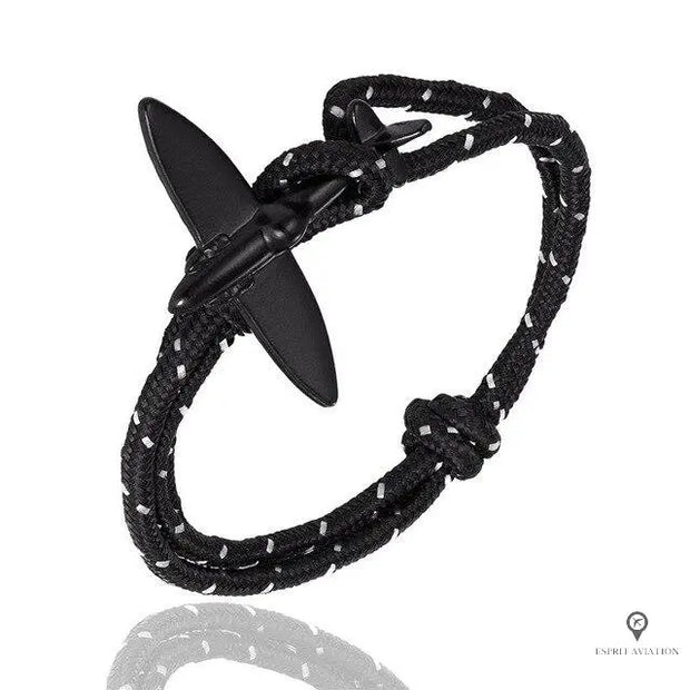 Bracelet Avion Corde Noir et Blanc Esprit-Aviation 