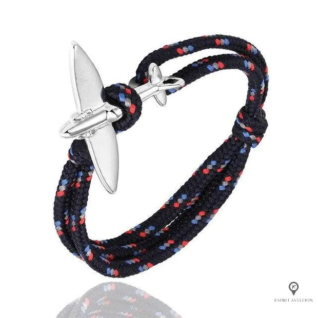 Bracelet Avion Corde Noir et Rouge Esprit-Aviation 