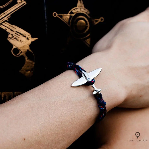 Bracelet Avion Corde Noir et Rouge Esprit-Aviation 