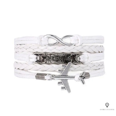 Bracelet Avion Cuir Blanc Esprit-Aviation 