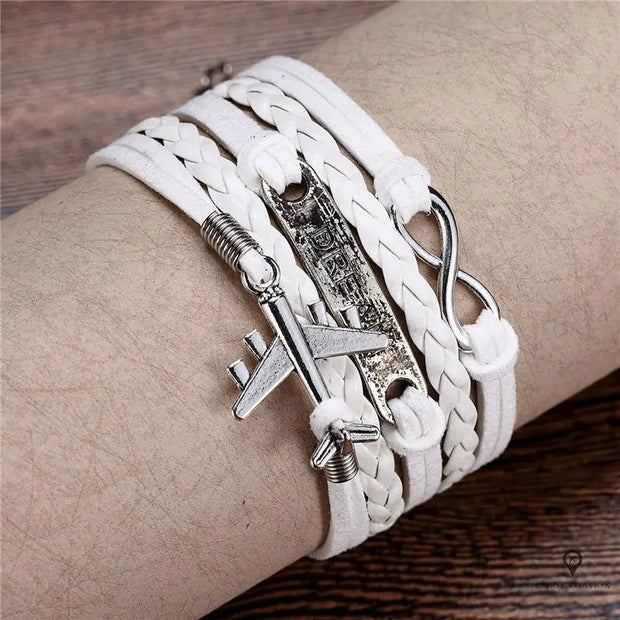 Bracelet Avion Cuir Blanc Esprit-Aviation 