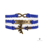 Bracelet Avion Cuir Bleu et Blanc Esprit-Aviation 