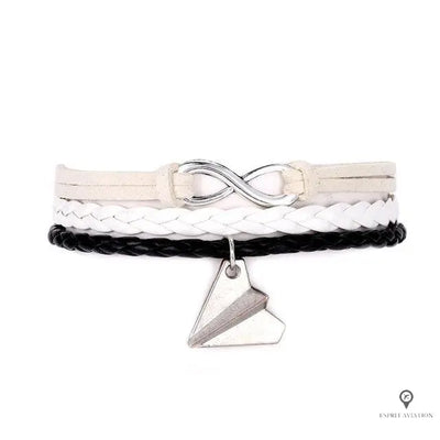 Bracelet Avion Cuir Noir Esprit-Aviation 