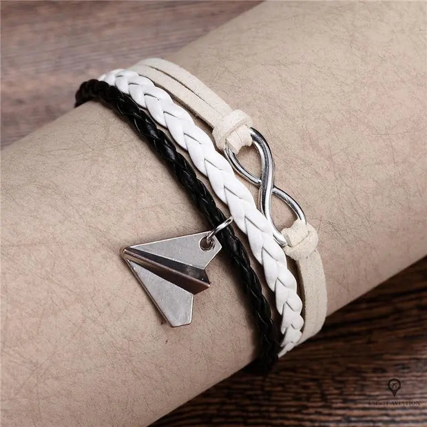 Bracelet Avion Cuir Noir Esprit-Aviation 