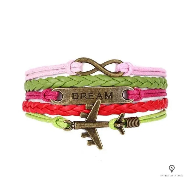 Bracelet Avion Cuir Rose Esprit-Aviation 