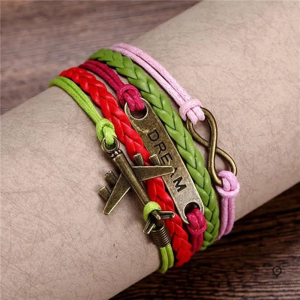 Bracelet Avion Cuir Rose Esprit-Aviation 