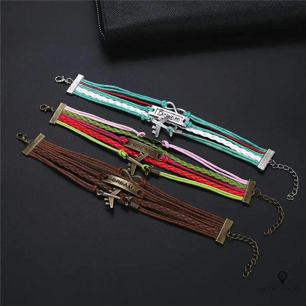 Bracelet Avion Cuir Rose Esprit-Aviation 