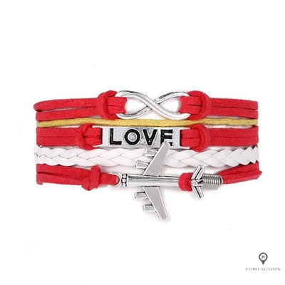 Bracelet Avion Cuir Rouge Esprit-Aviation 