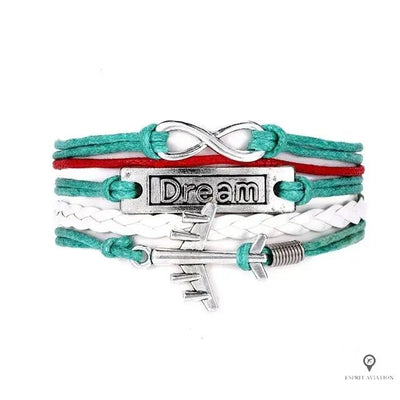 Bracelet Avion Cuir Vert Esprit-Aviation 