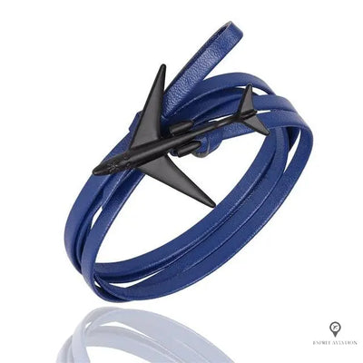 Bracelet Avion Homme Noir et Bleu Foncé Esprit-Aviation 