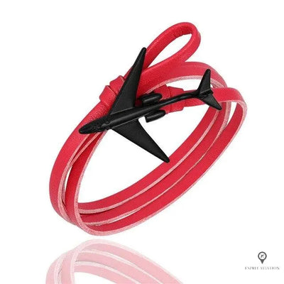 Bracelet Avion Homme Noir et Rouge Clair Esprit-Aviation 