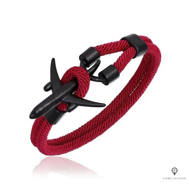 Bracelet Avion Noir et Rouge Foncé Esprit-Aviation 