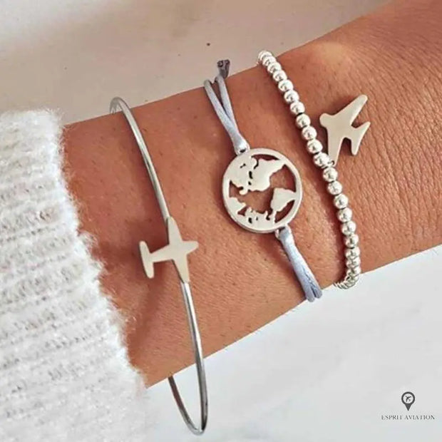 Bracelet Avion Terre Argenté Esprit-Aviation 
