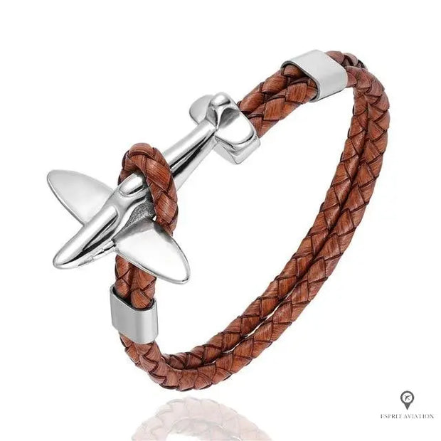 Bracelet Avion de Chasse Argent Marron Esprit-Aviation 