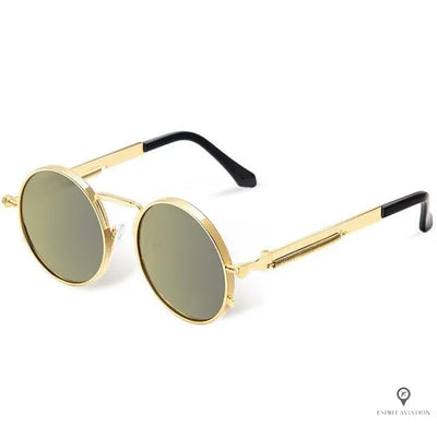 Lunette Aviateur Homme De Soleil Ronde Dorée | Esprit-Aviation