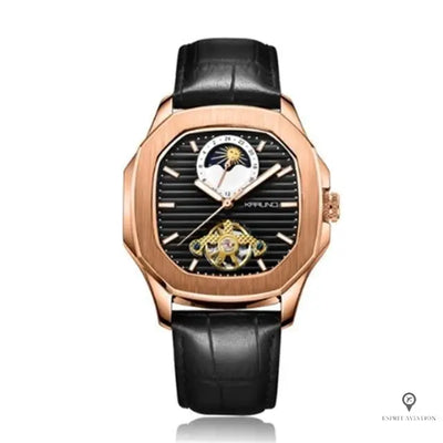 Montre Aviateur Automatique Cuir Noir | Esprit-Aviation