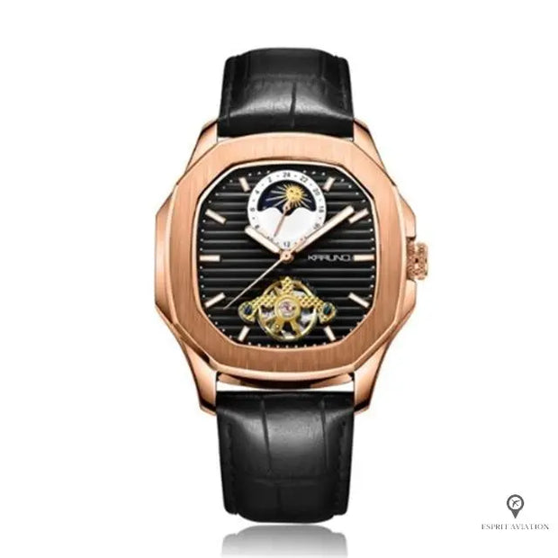 Montre Aviateur Automatique Cuir Noir | Esprit-Aviation