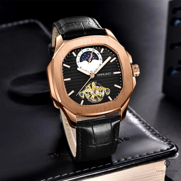Montre Aviateur Automatique Cuir Noir | Esprit-Aviation