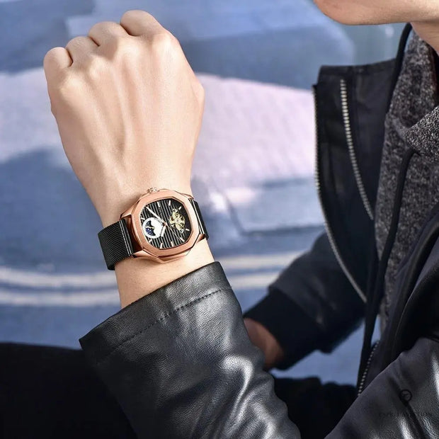 Montre Aviateur Automatique Cuir Noir | Esprit-Aviation