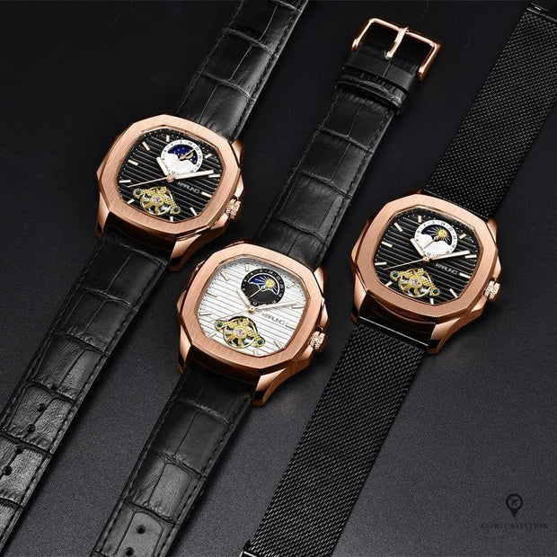 Montre Aviateur Automatique Cuir Noir | Esprit-Aviation