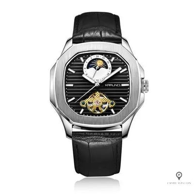 Montre Aviateur Automatique Cuir Noir Cadran Acier | Esprit-Aviation
