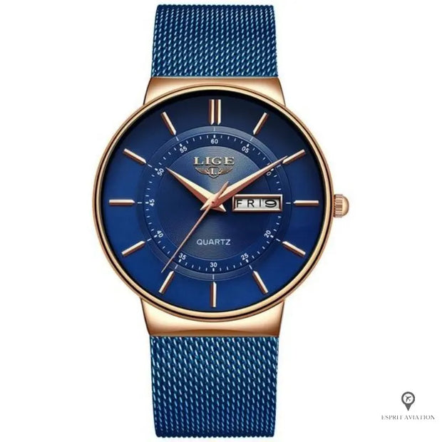 Montre Aviateur Bracelet Acier Bleu | Esprit-Aviation