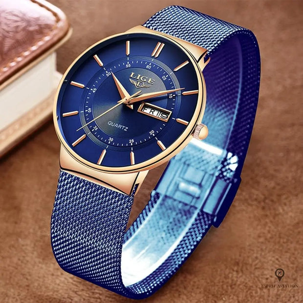 Montre Aviateur Bracelet Acier Bleu | Esprit-Aviation